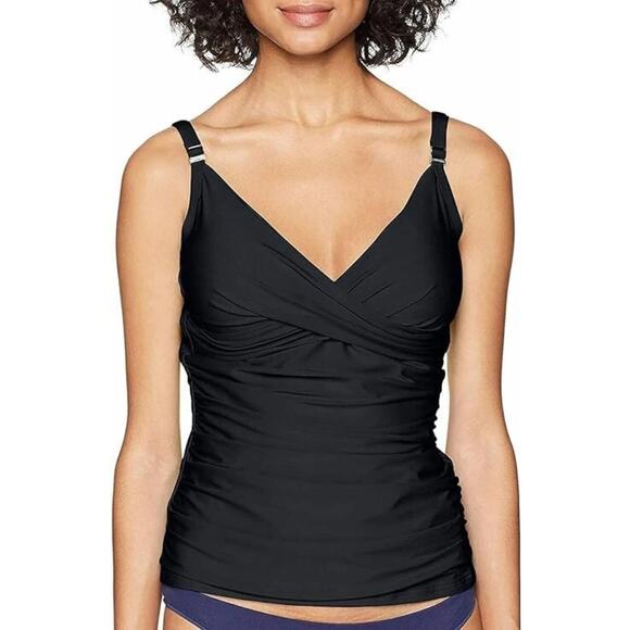 Calvin Klein LARGE Black Tankini Twist Front 4-Way Stretch 50+ SPF Swim Suit - Picture 2 of 11